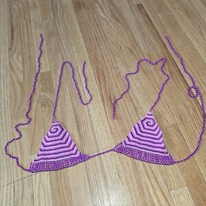 Pink and Purple Striped Bikini Top